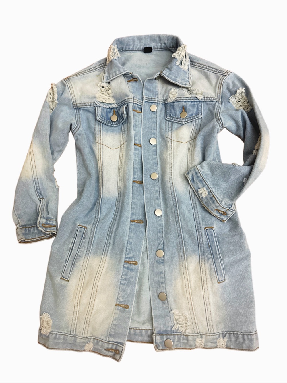 SHEIN Distressed Light Blue Denim Jacket for Girls - Trendy Oversized 10Y - Picture 2 of 7